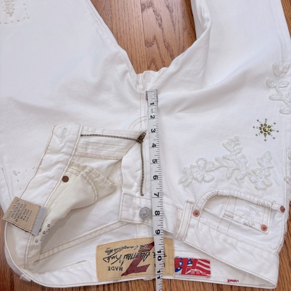 7 For All Mankind Boho Mid Rise Embellished White Denim Preppy flare leg jeans - Picture 8 of 16